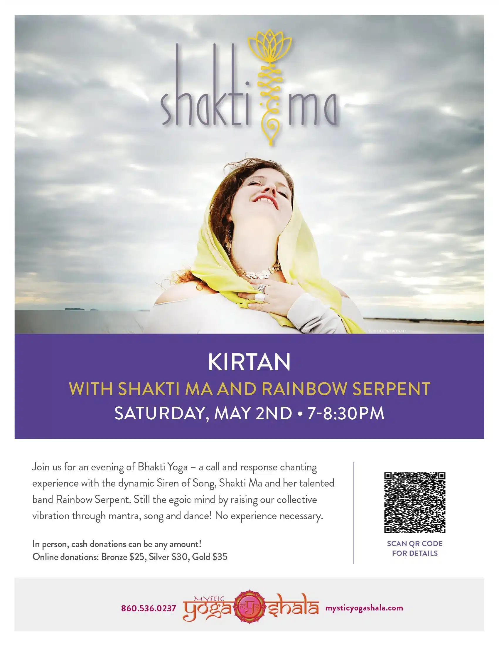 Kirtan flyer May 2026 | Power Vinyasa Yoga Class in Mystic CT